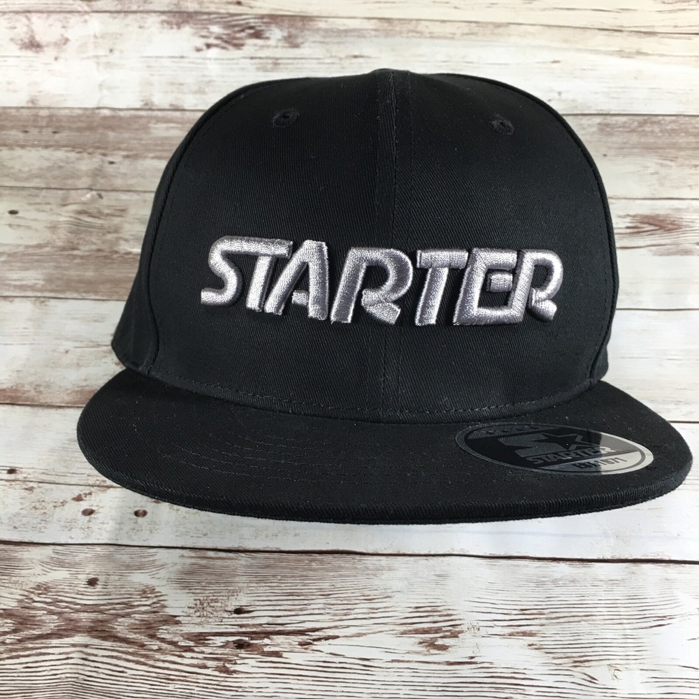Starter Men's STAR-FIT Flat Brim Cap, Black Size Medium
